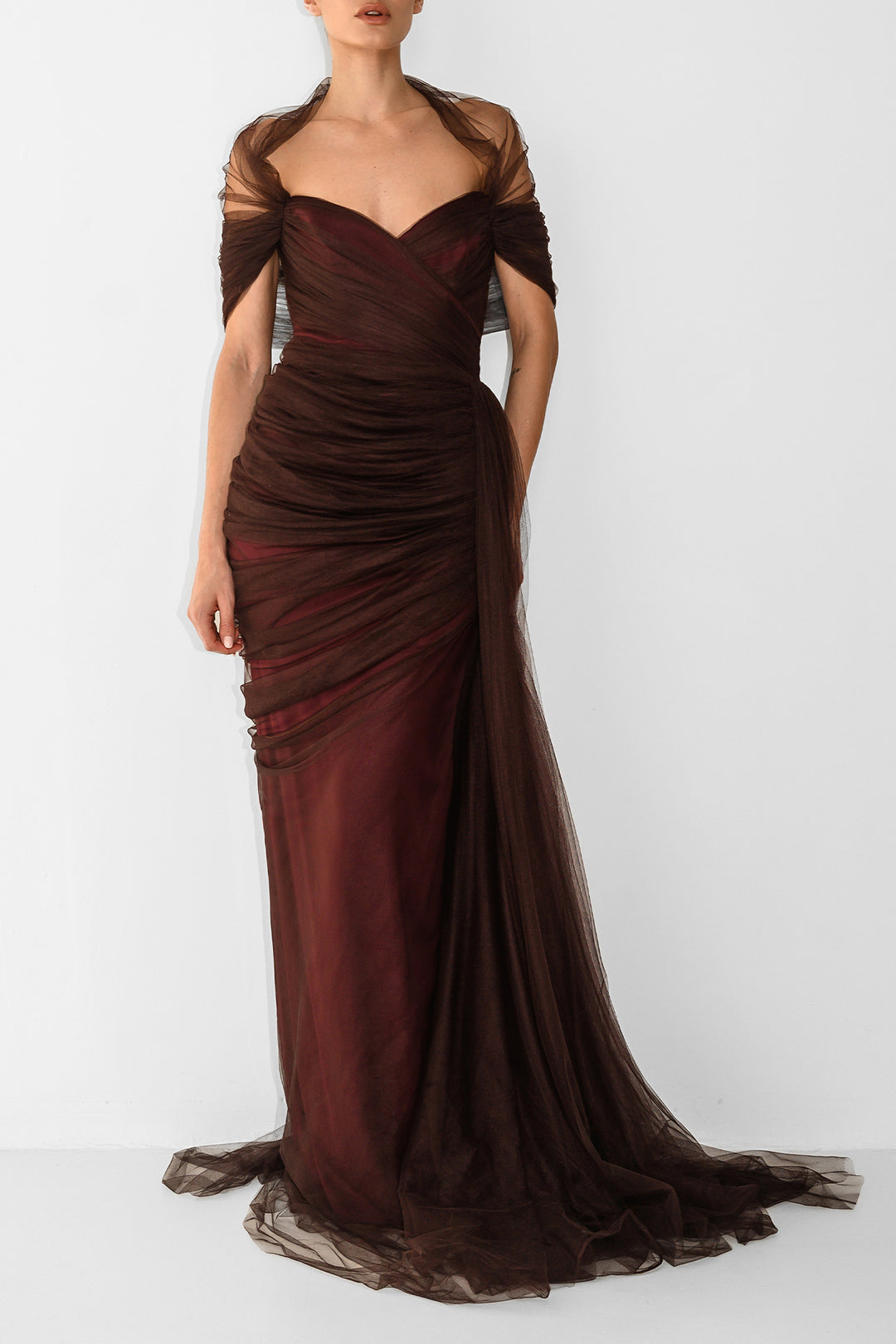 Gaia Tulle Dress In Raisin – Rhea Costa