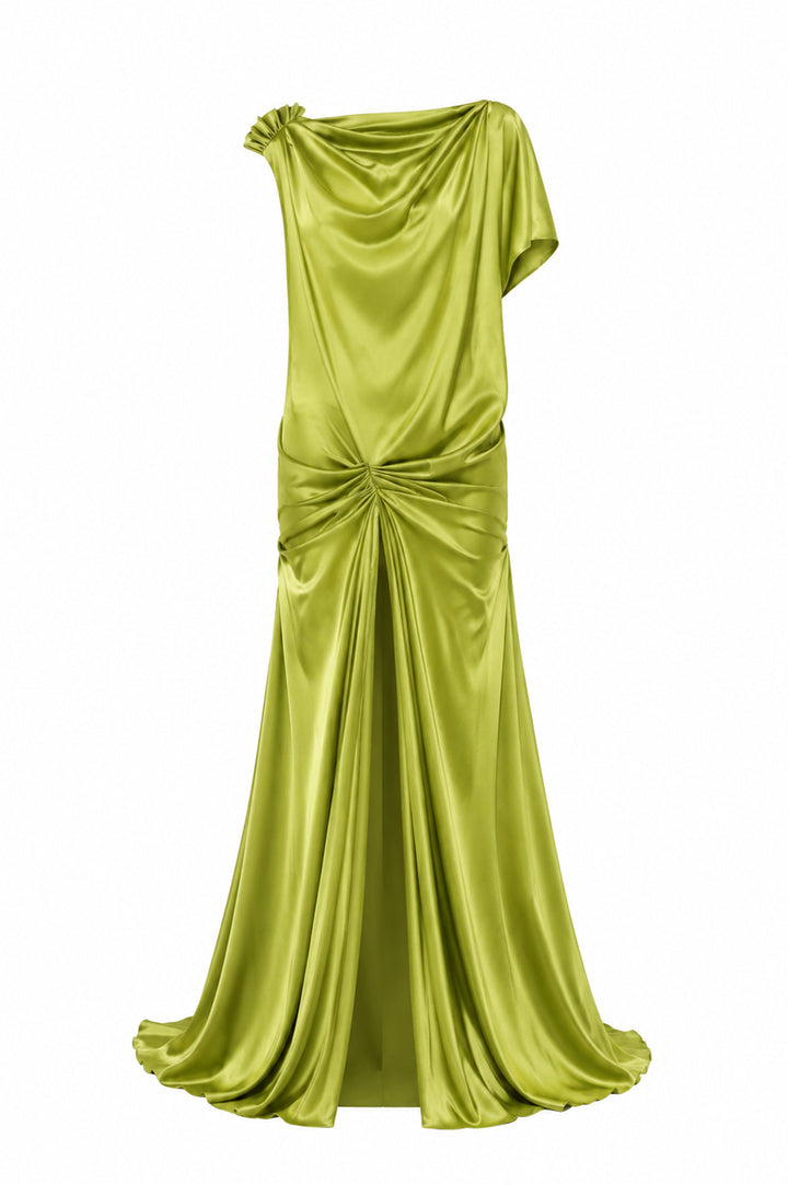 Althea Silk Long Dress In Olive