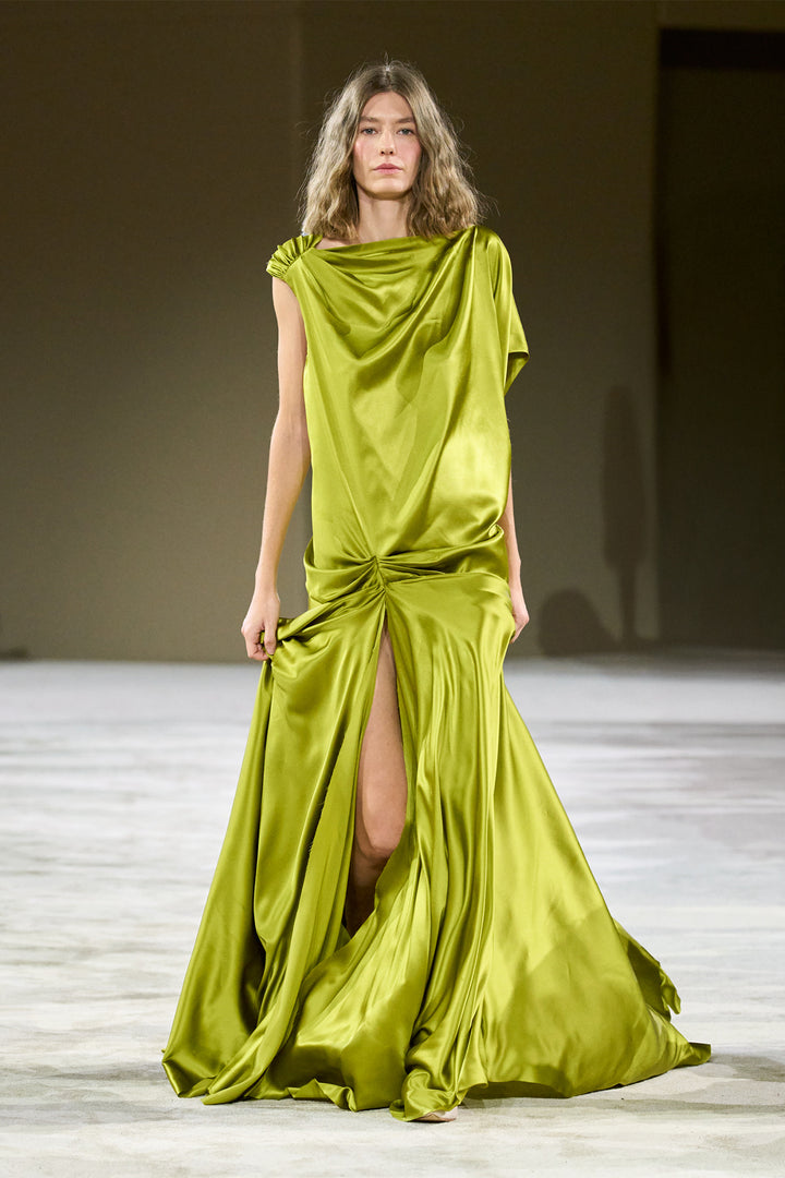 Althea Silk Long Dress In Olive