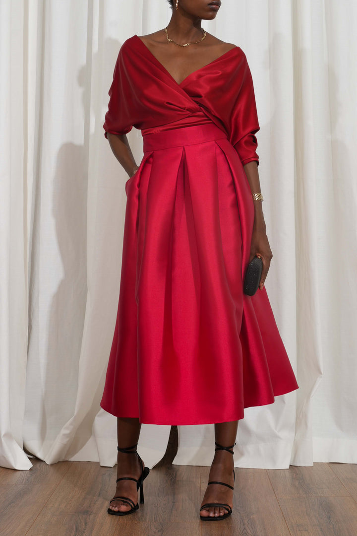 Jasmine Structured Mikado Skirt In True Red