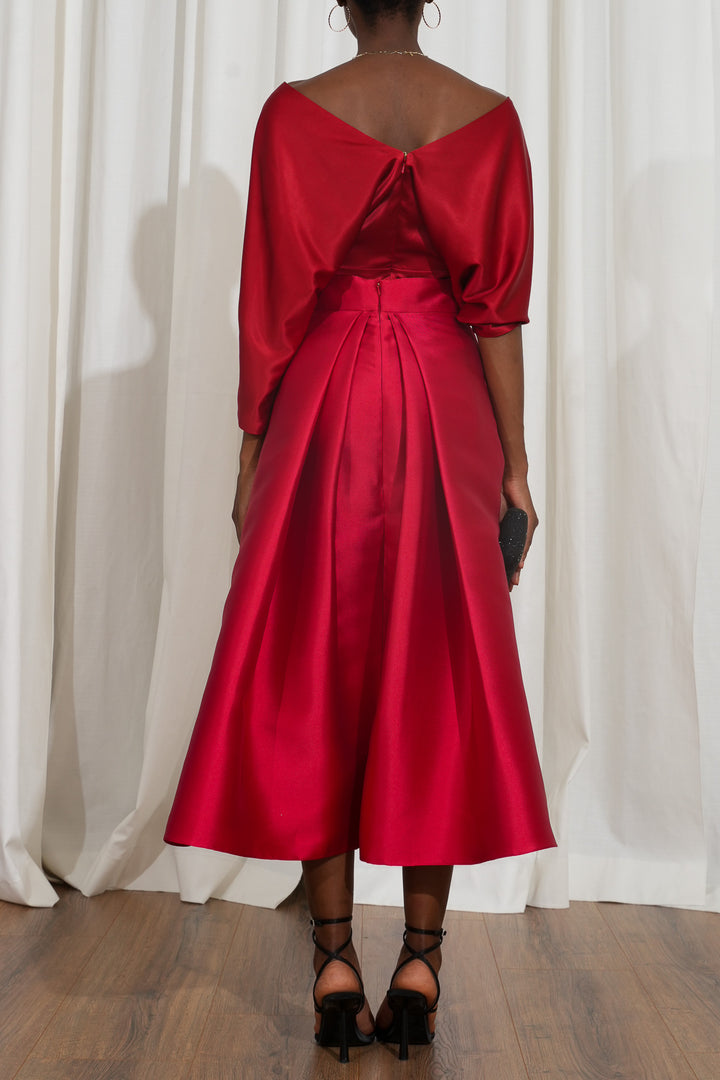 Jasmine Structured Mikado Skirt In True Red