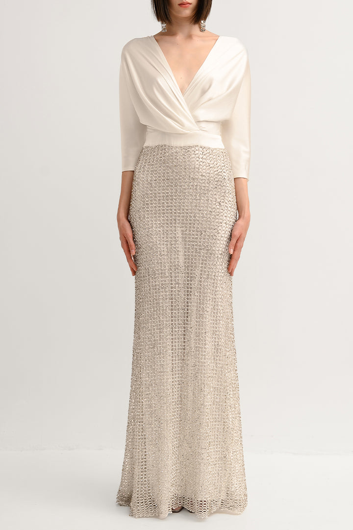 Vivienne Dress In White-Silver