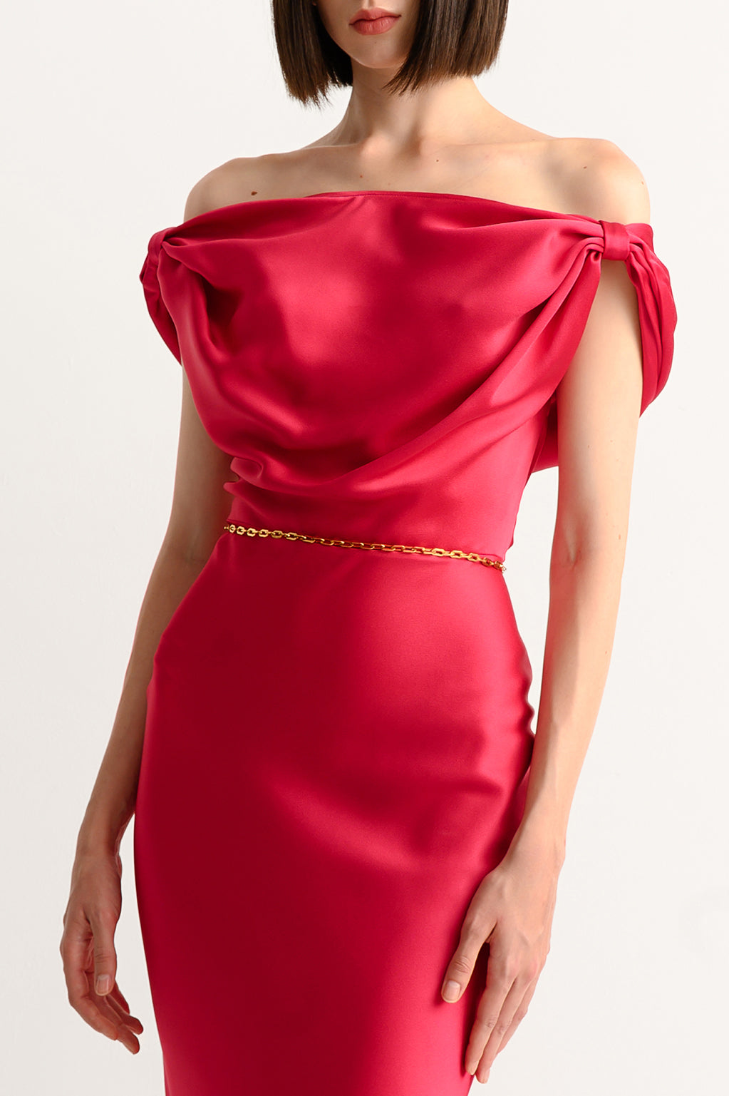 Sylvie Satin Midi Dress In Fuchsia