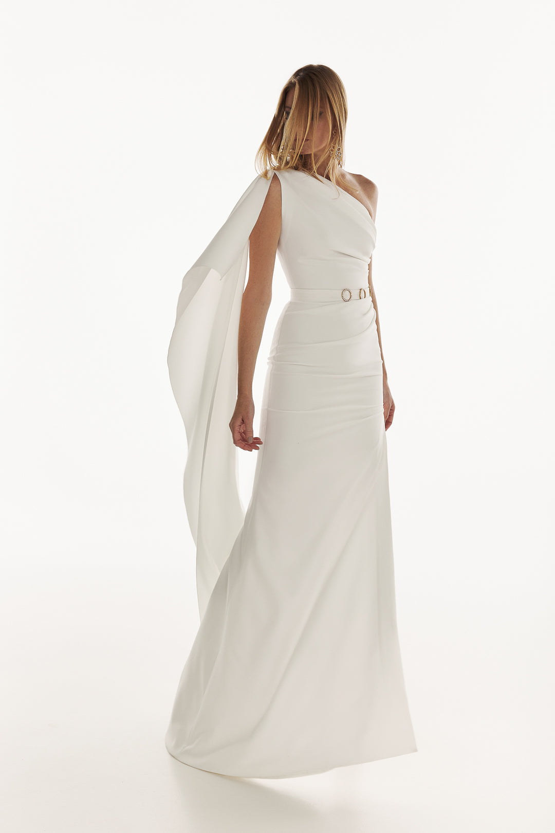 Alba Crepe Long Dress In Ivory
