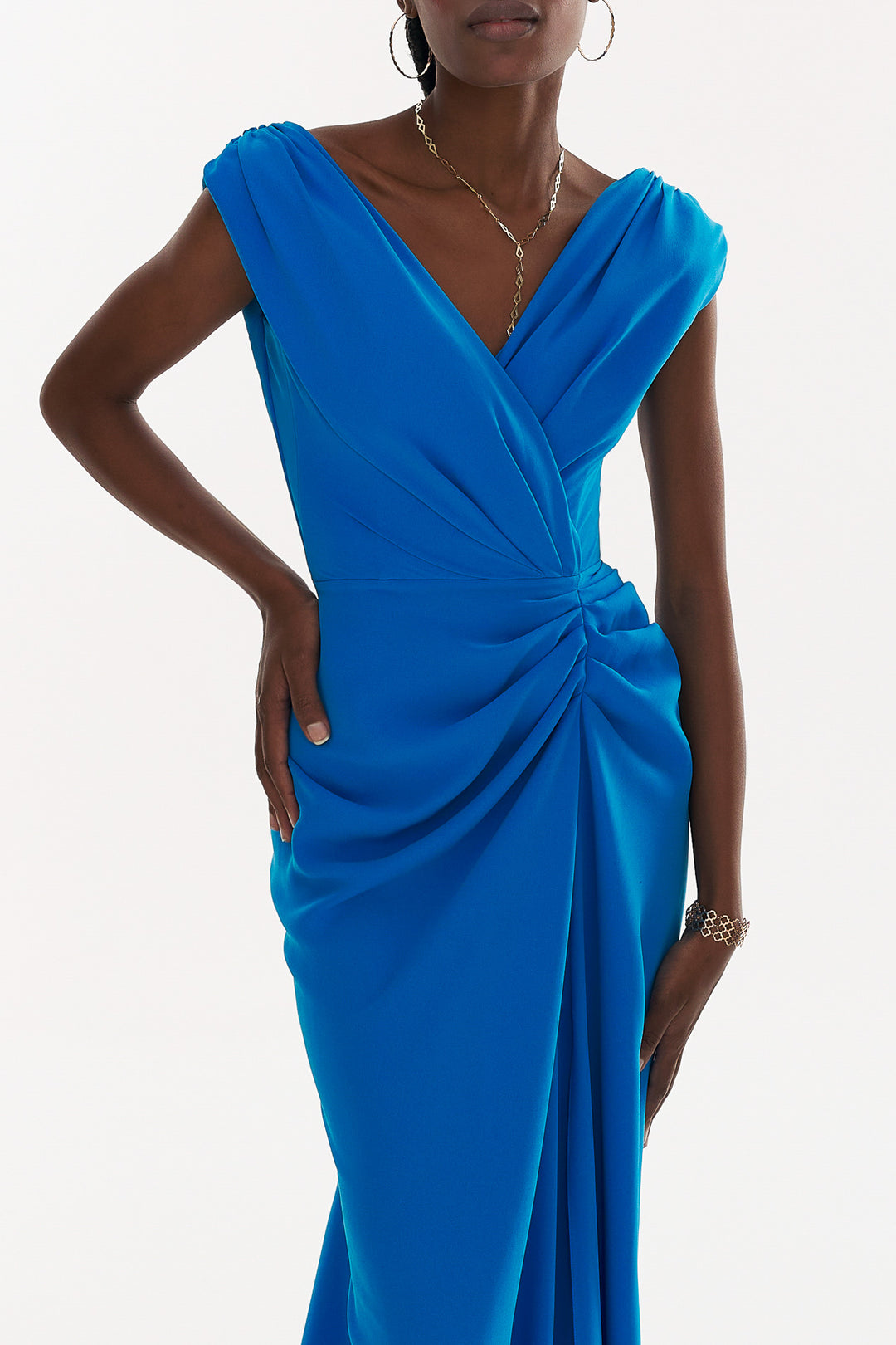 Saara Crepe Long Dress In Azure