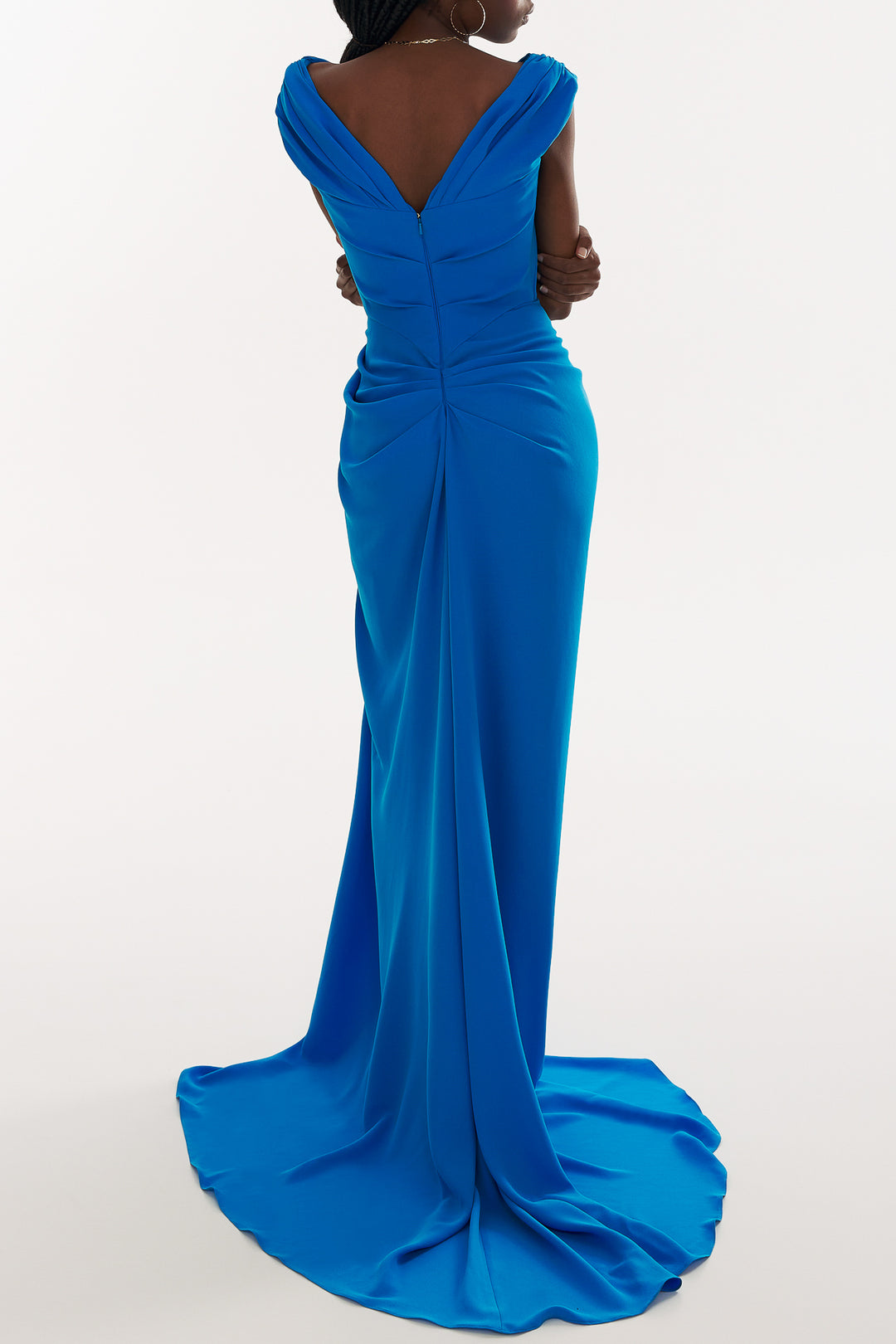 Saara Crepe Long Dress In Azure