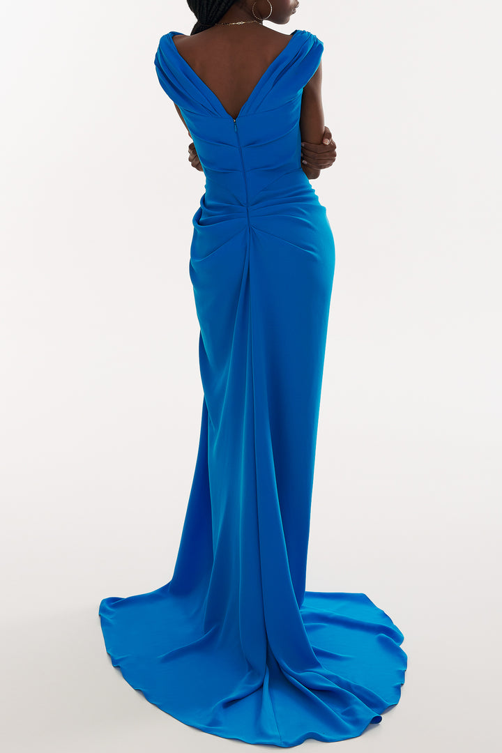 Saara Crepe Long Dress In Azure