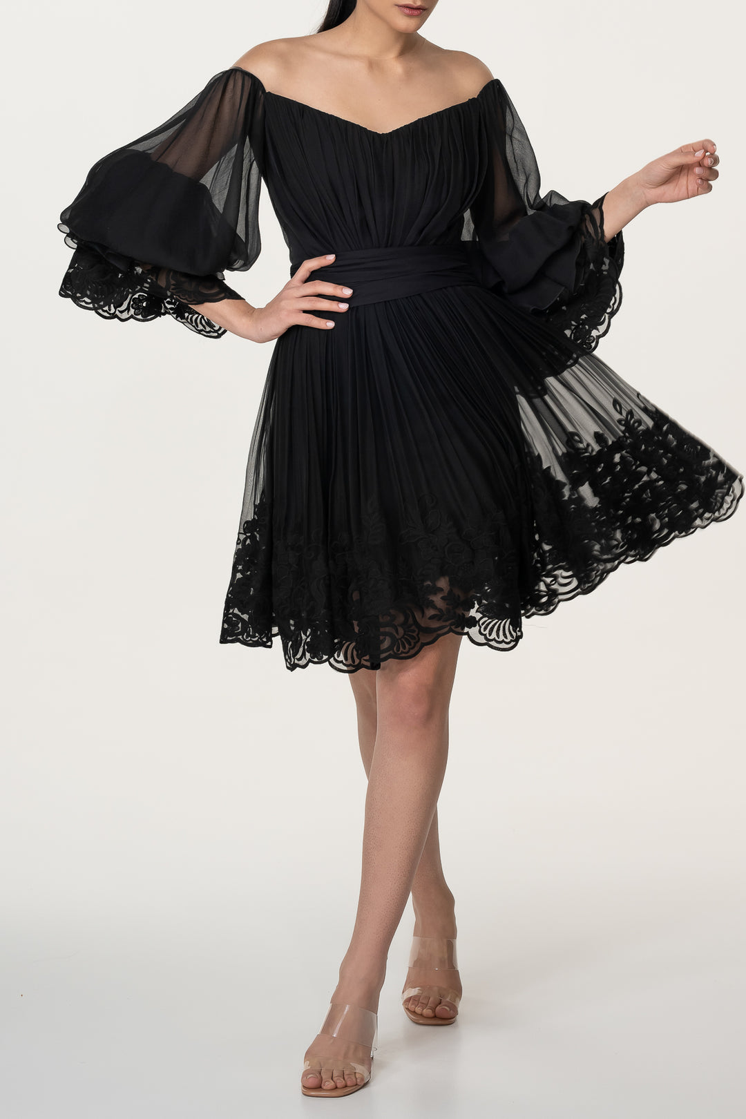 Orla Boho Silk Short Dress In Black