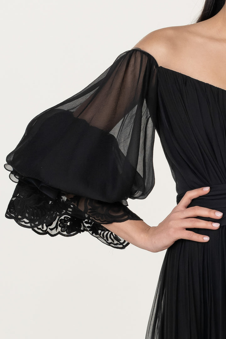 Orla Boho Silk Short Dress In Black