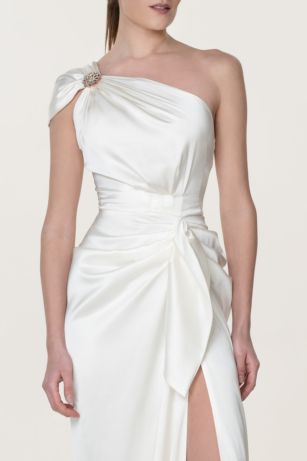 Elena Silk Satin Long Dress In Ivory