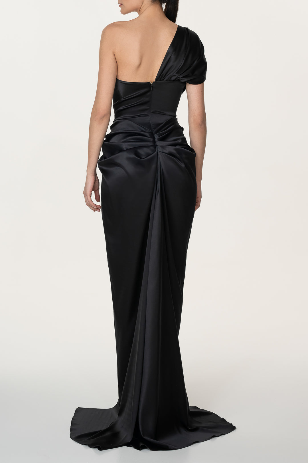 Elena Silk Satin Long Dress In Black