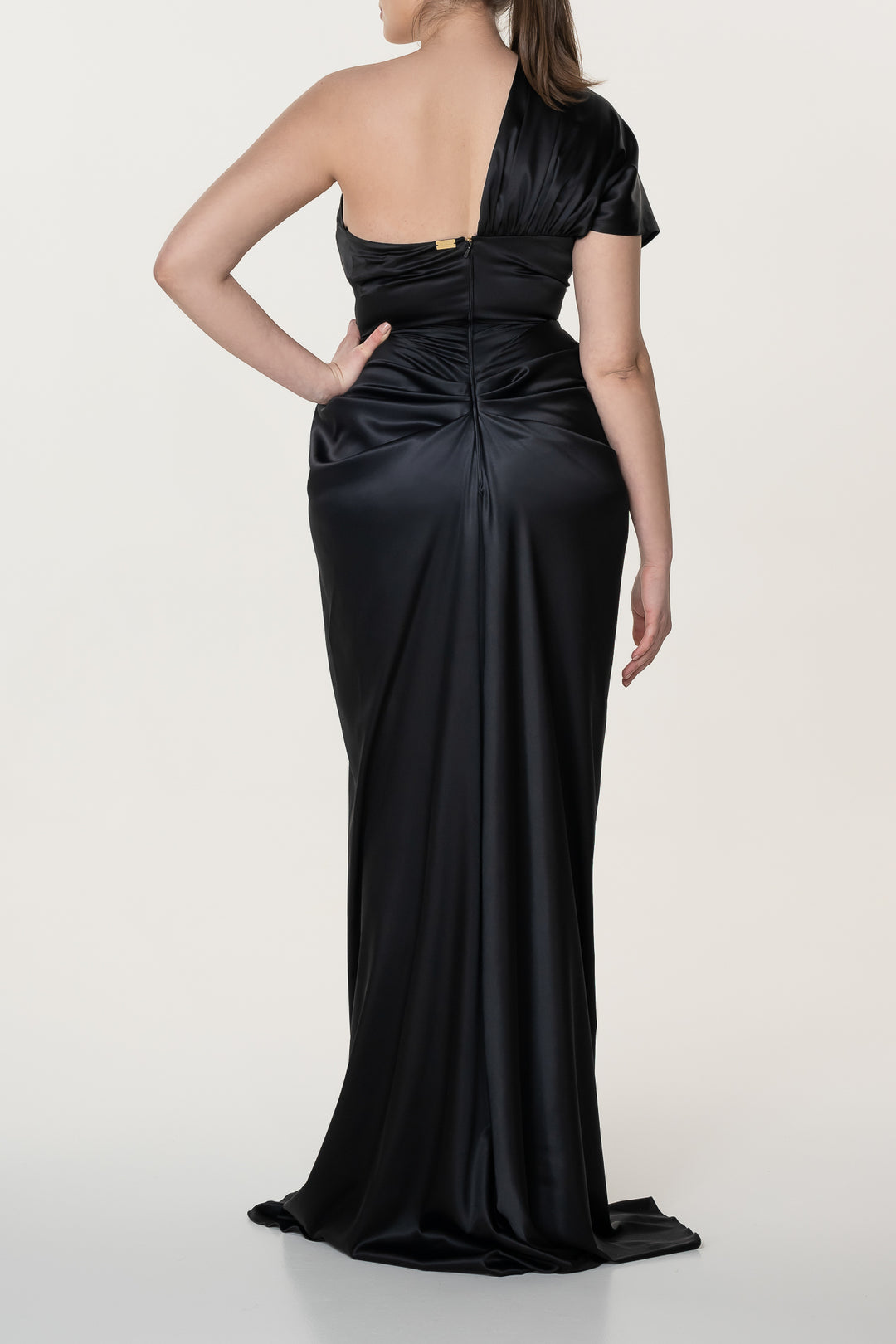 Elena Silk Satin Long Dress In Black