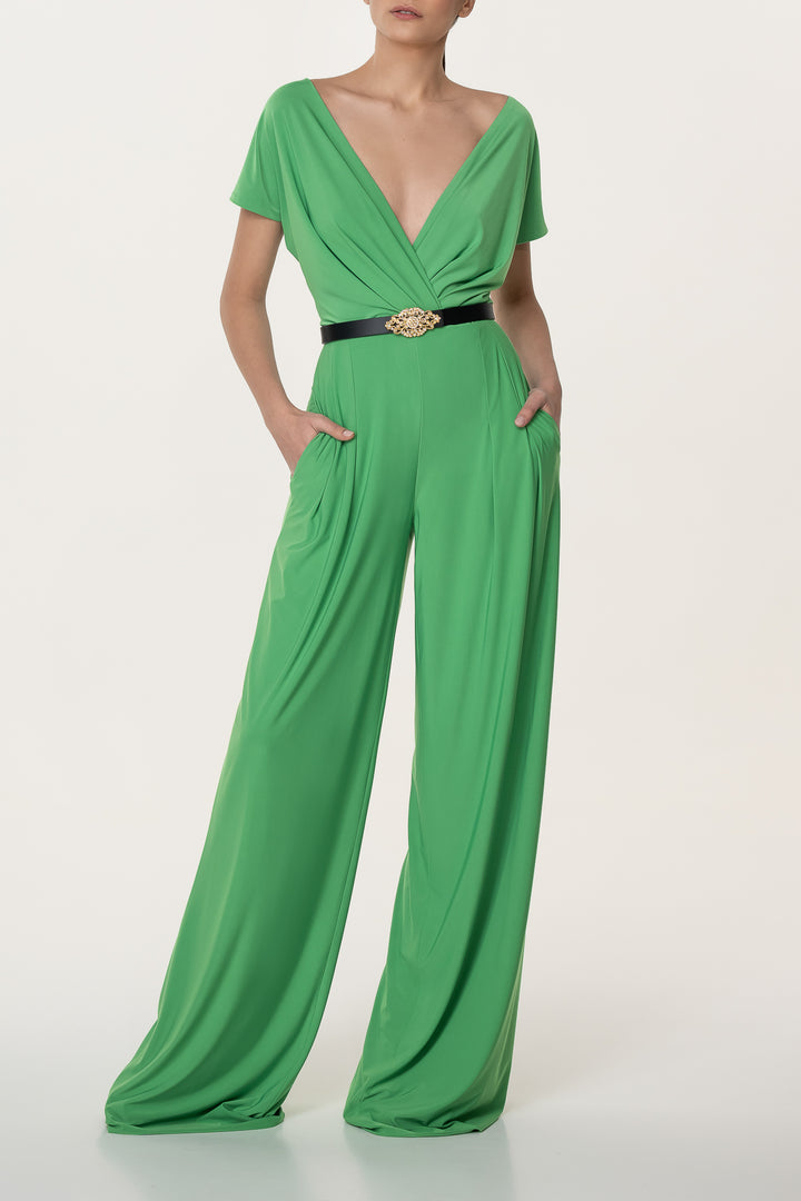Joan Jersey Jumpsuit In Emerald