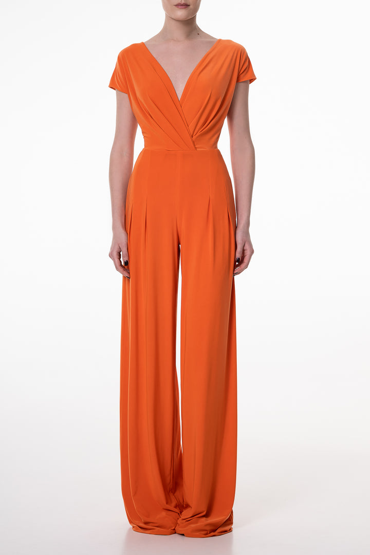 Joan Jersey Jumpsuit In Hot-Orange