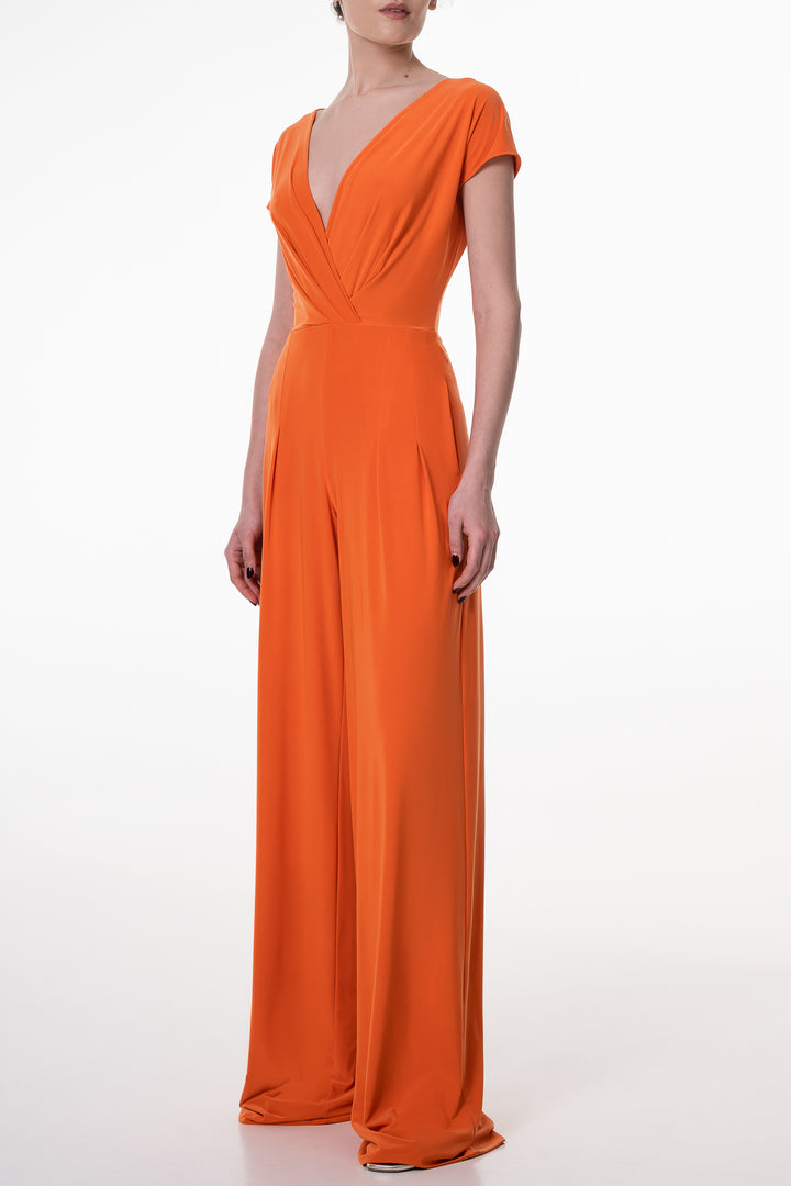 Joan Jersey Jumpsuit In Hot-Orange