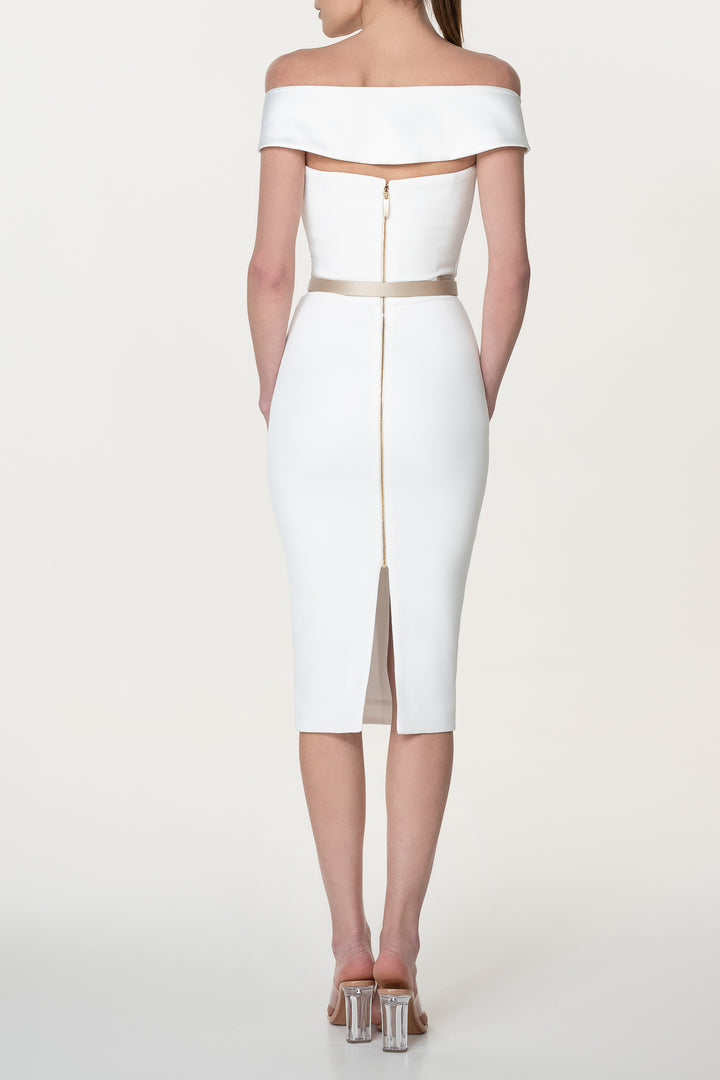 Farida Crepe Midi Dress In Ivory