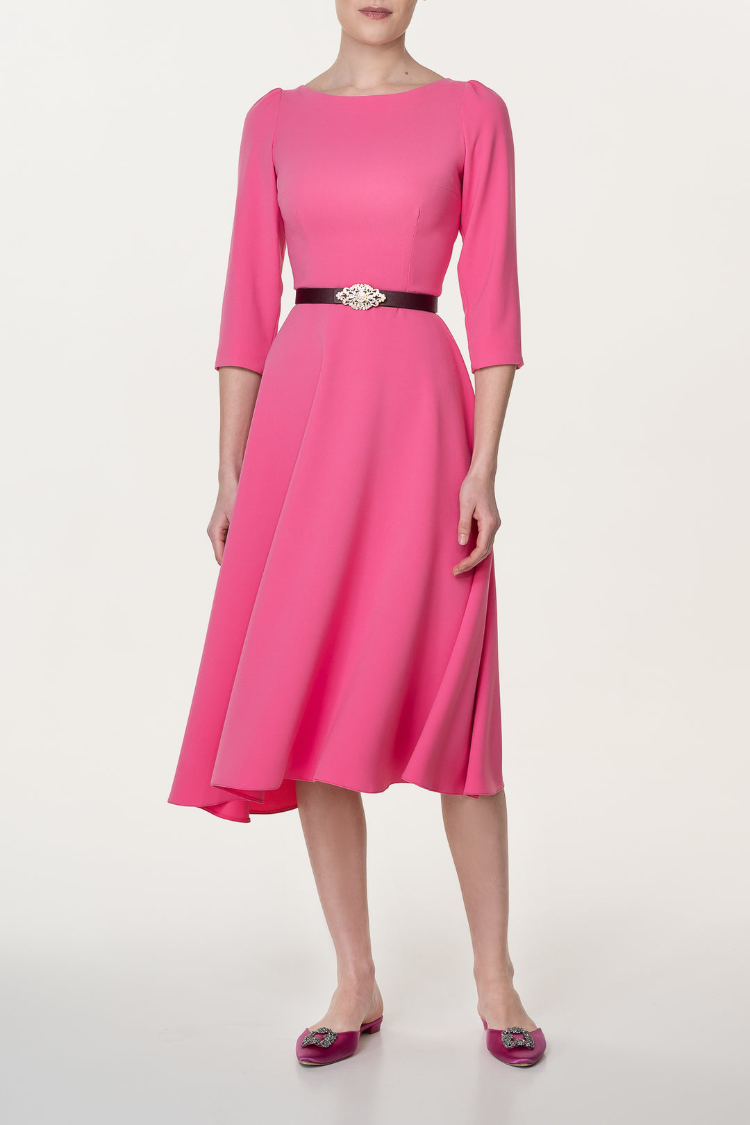 Nicole Crepe Midi Dress In Raspberry