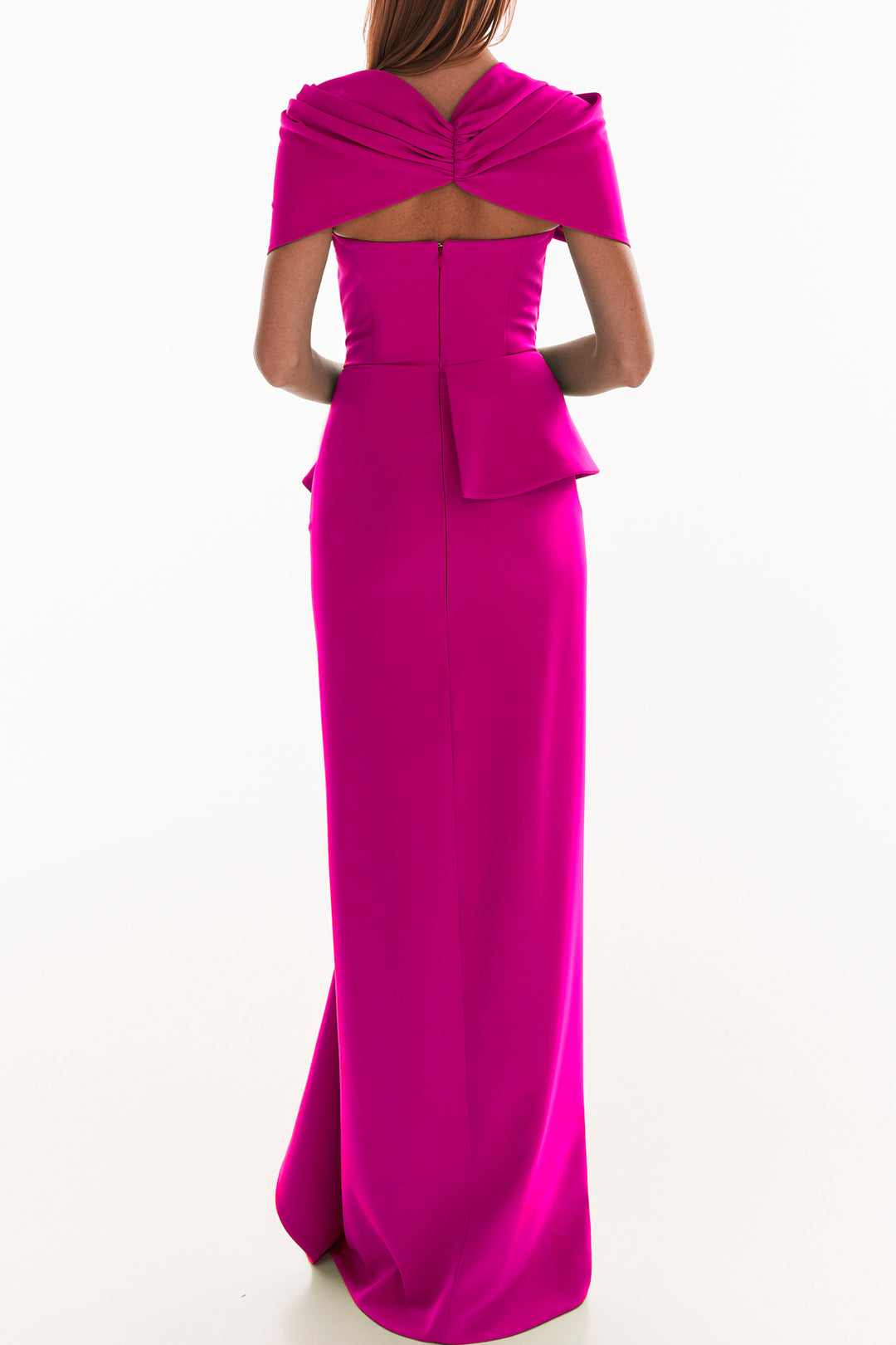 Shyla Crepe Long Dress In Hot-Pink