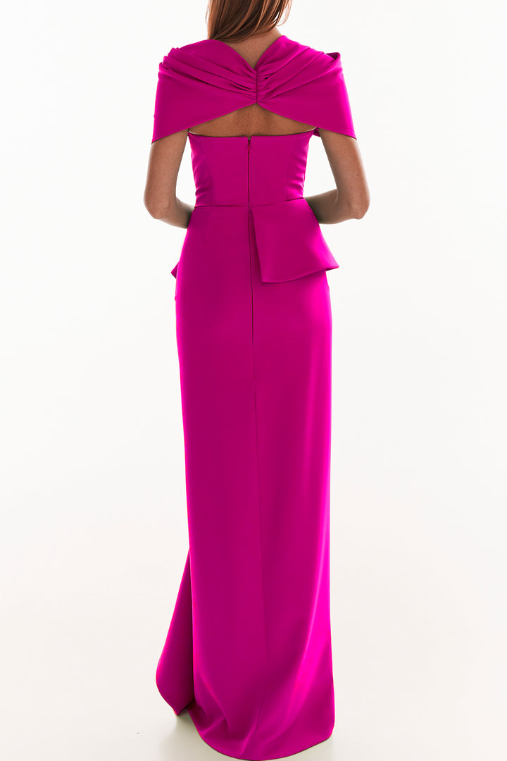 Shyla Crepe Long Dress In Hot-Pink