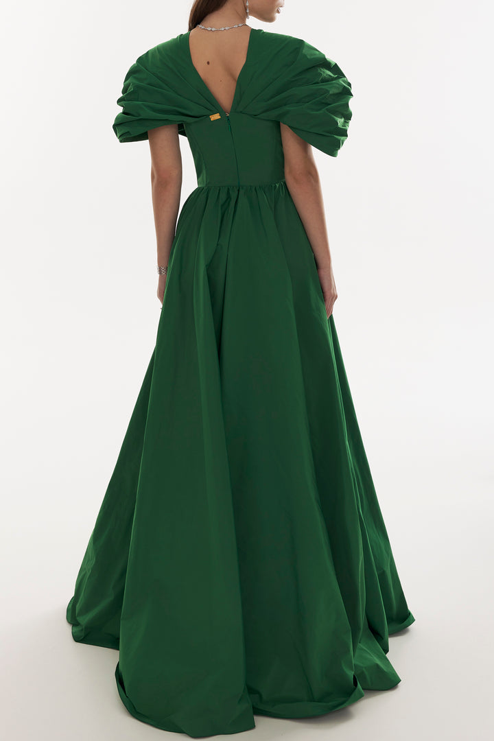 Ezra Taffeta Long Dress In Dark-Green