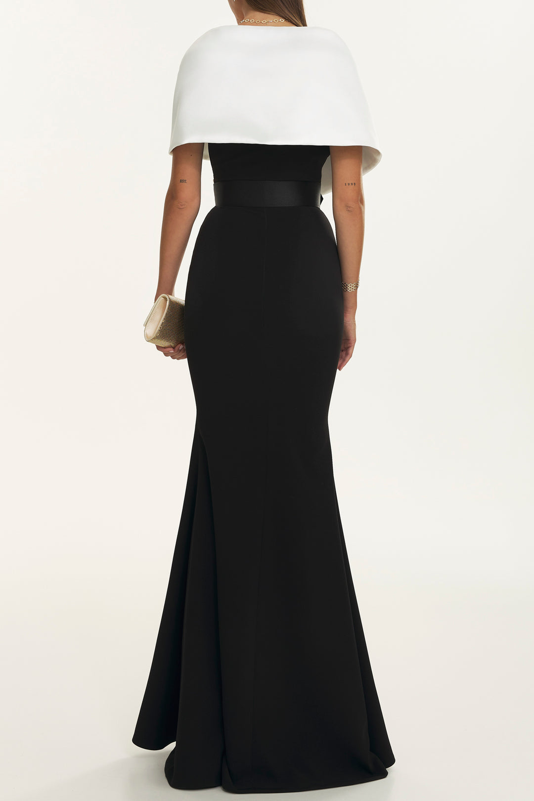 Kavya Mikado Crepe Long Dress In Black-White