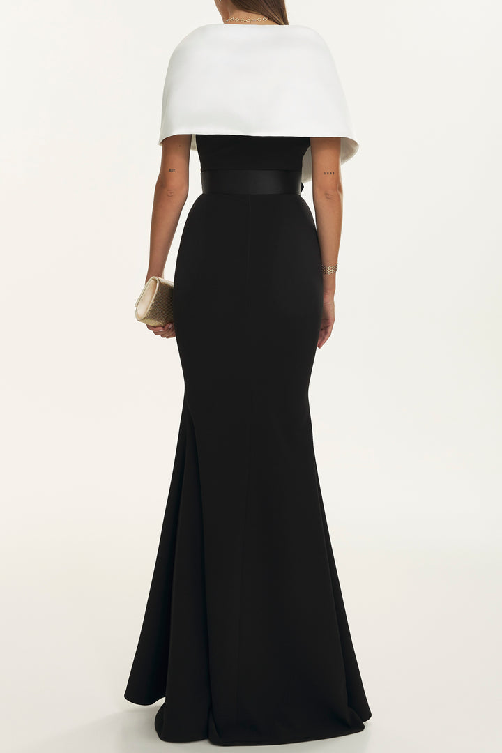 Kavya Mikado Crepe Long Dress In Black-White