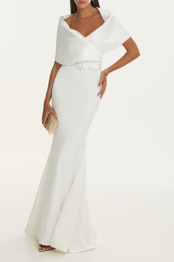 Kavya Mikado Crepe Long Dress In Ivory