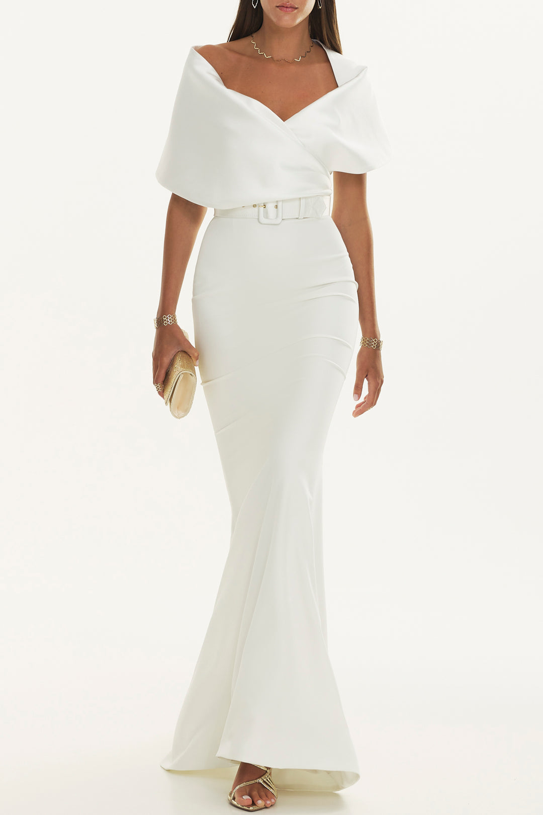 Kavya Mikado Crepe Long Dress In Ivory