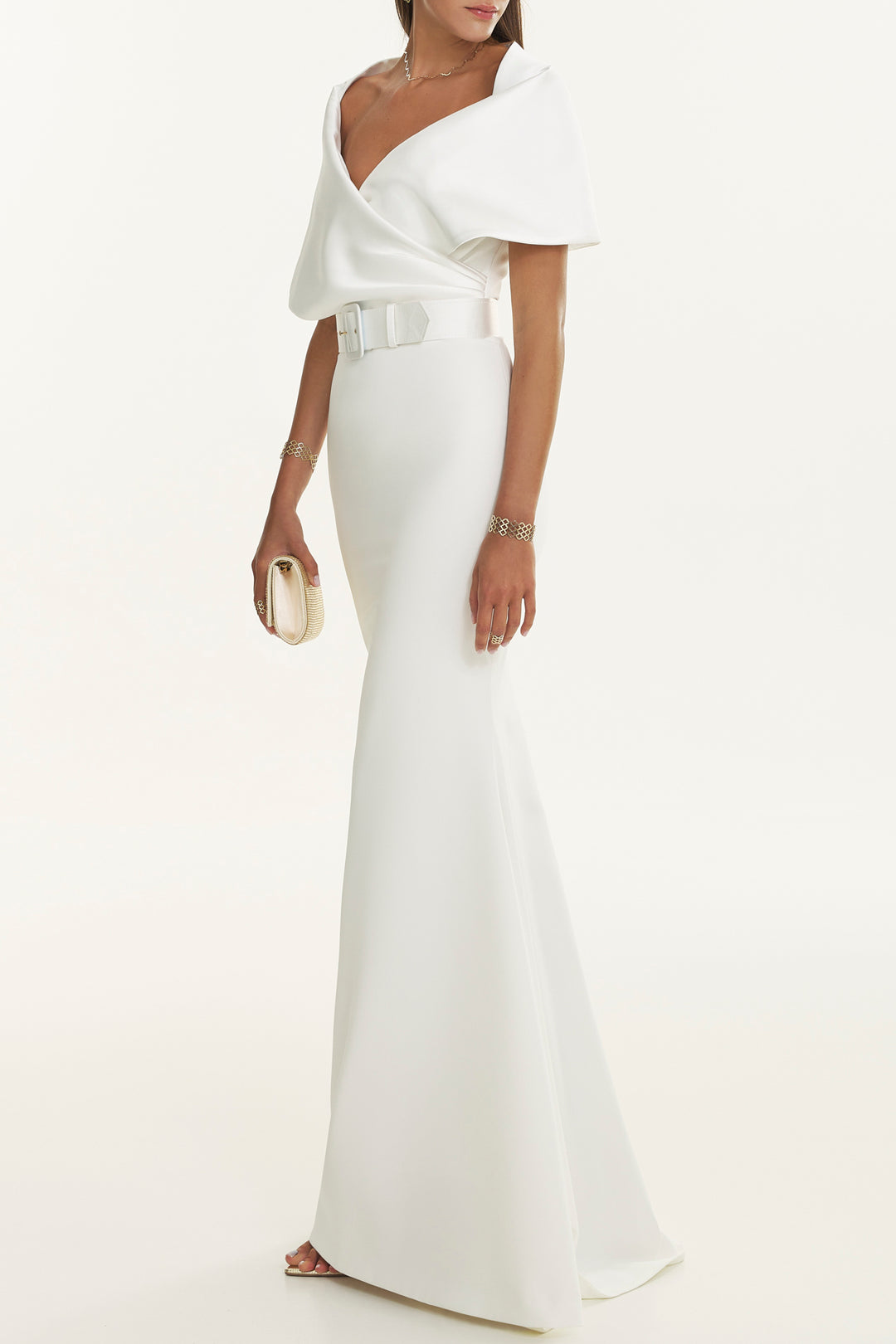 Kavya Mikado Crepe Long Dress In Ivory