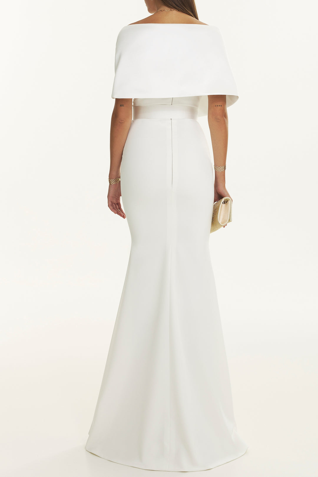 Kavya Mikado Crepe Long Dress In Ivory