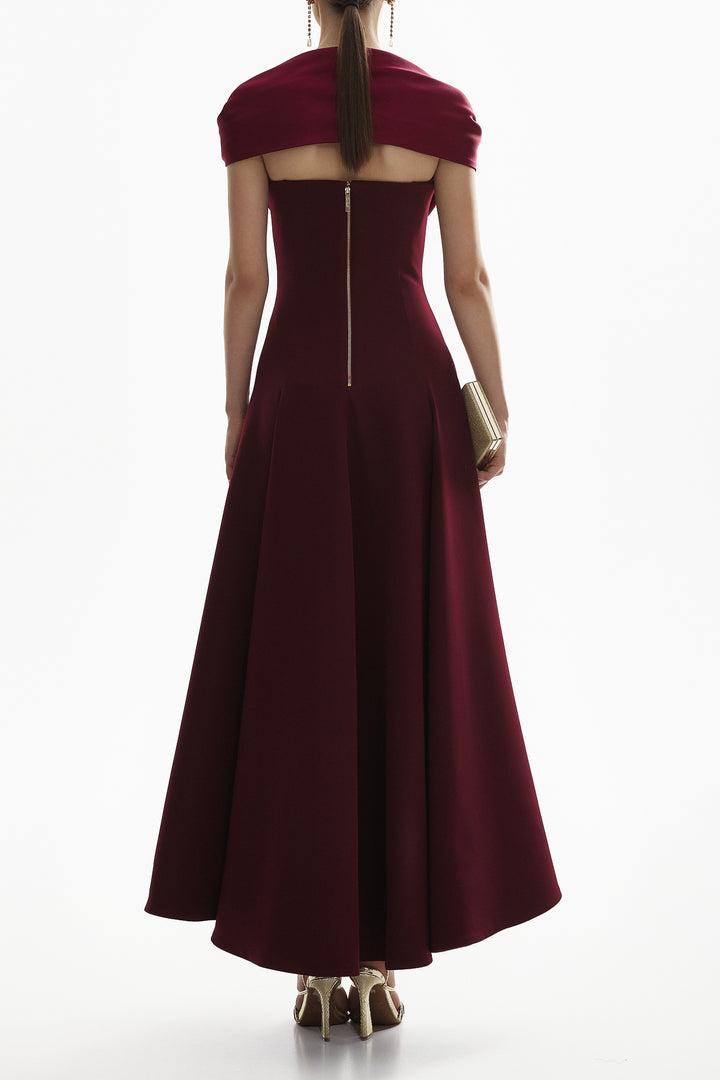 Salma Midi Crepe Dress In Burgundy