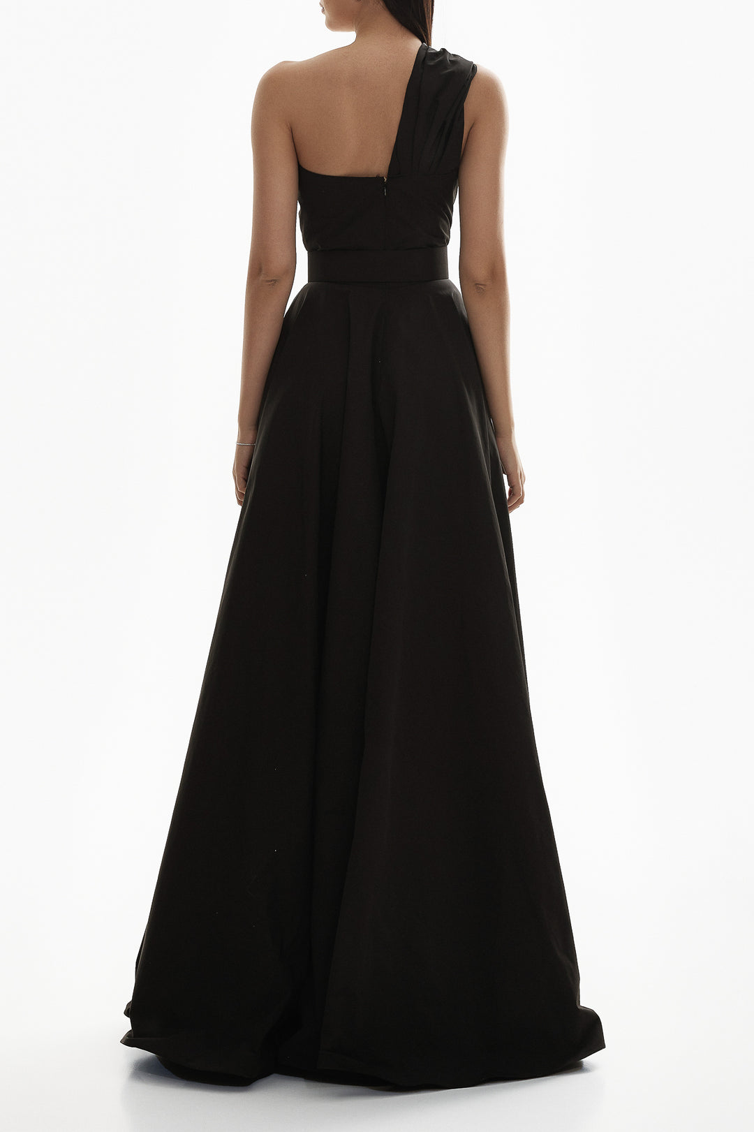 Leen Black Asymmetrical Taffeta Gown