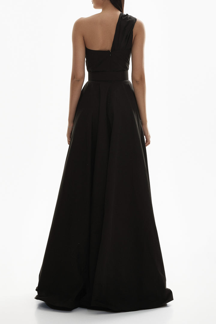 Leen Black Asymmetrical Taffeta Gown