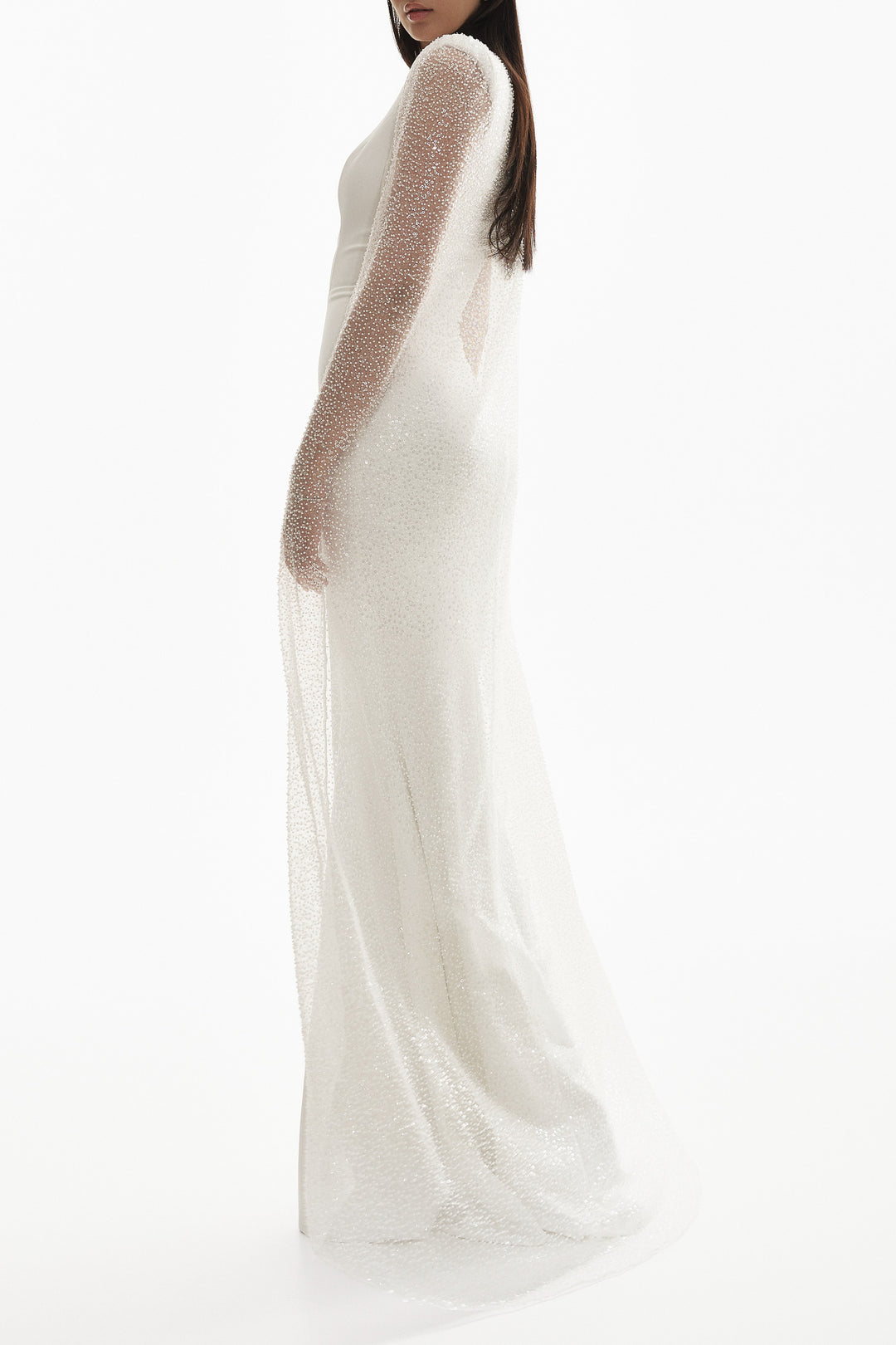 Myra Sequined Cape-Gown In Off-White