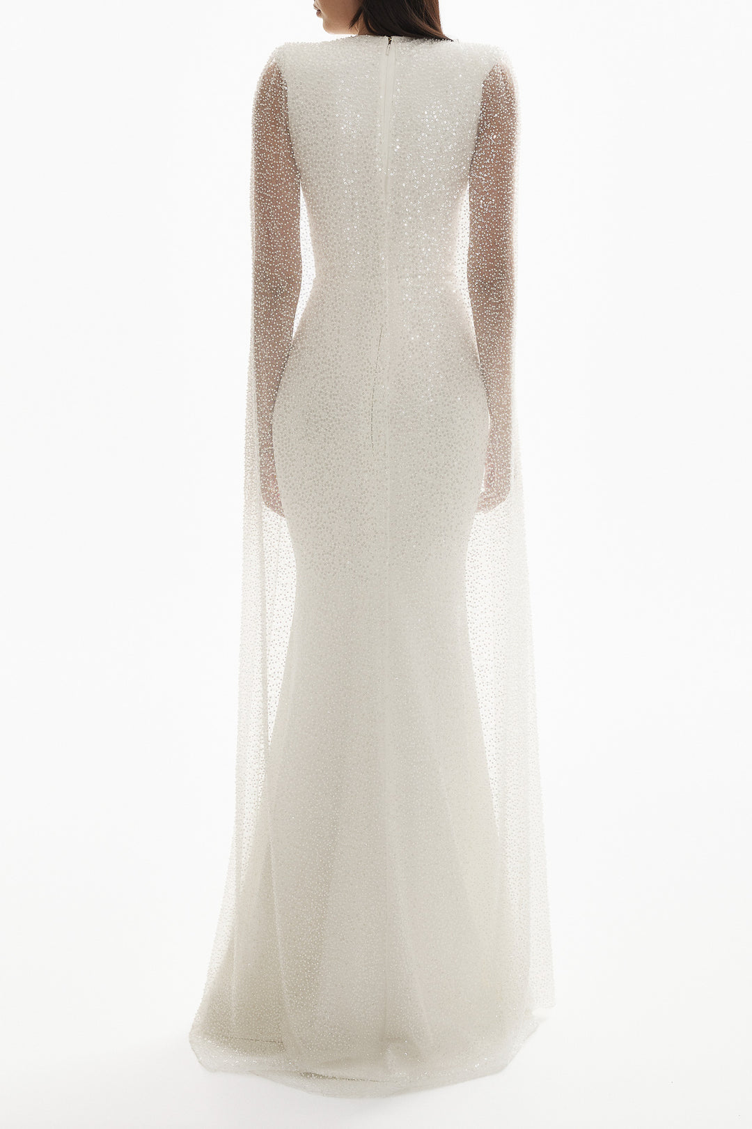 Myra Sequined Cape-Gown In Off-White