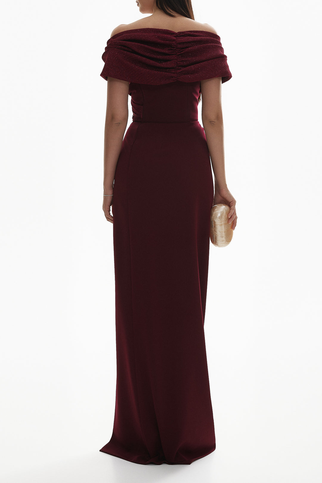 Raya Long Crepe Dress In Burgundy