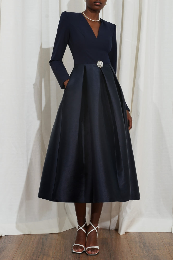 Ivy Midi Dress In Midnight-Blue