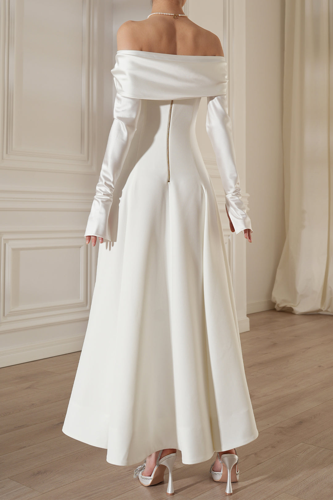 Salma Midi Lace And Crepe Dress In Off-White