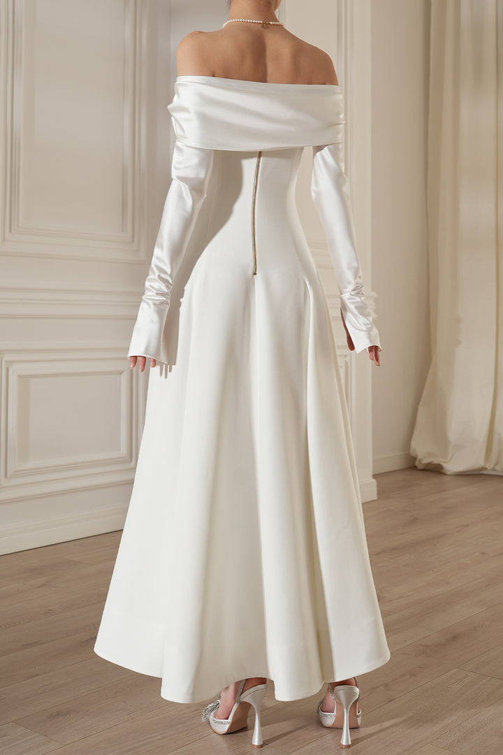 Salma Midi Lace And Crepe Dress In Off-White