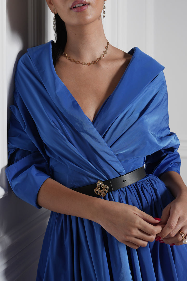 Carrie Taffeta Long Dress In Celeste