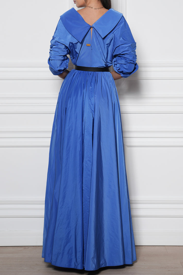 Carrie Taffeta Long Dress In Celeste