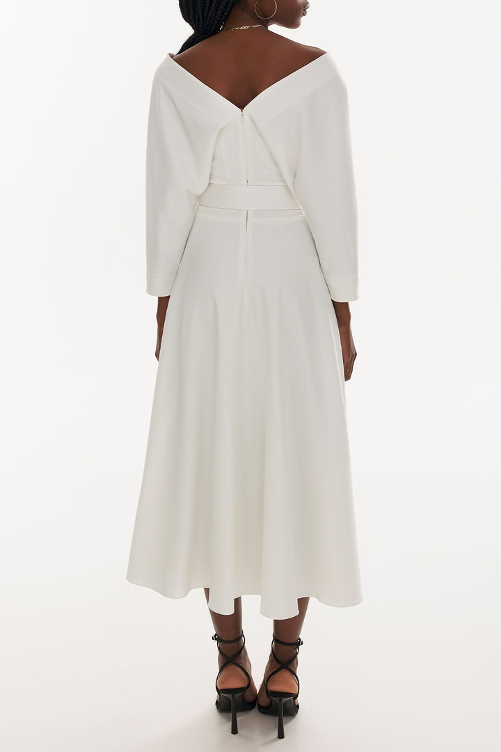 Reese Crepe Midi Dress in Ivory
