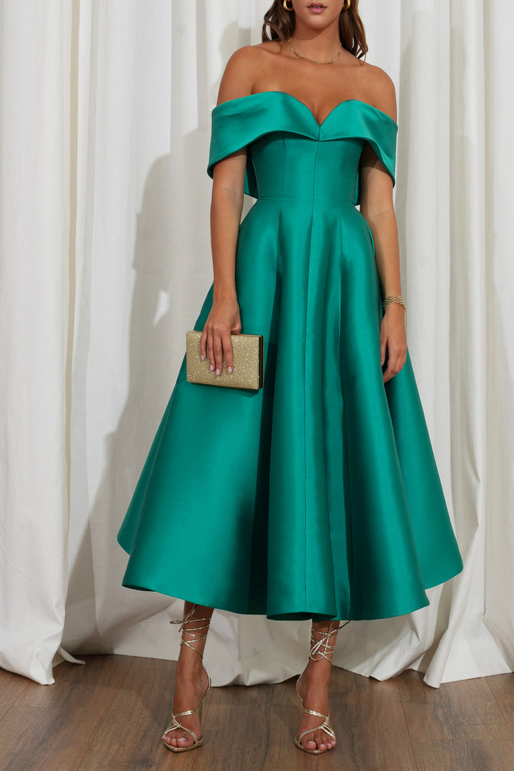 Ellie Mikado Midi Dress In Emerald