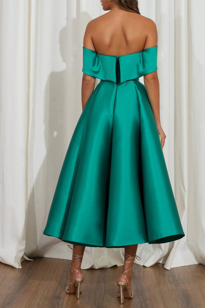 Ellie Mikado Midi Dress In Emerald