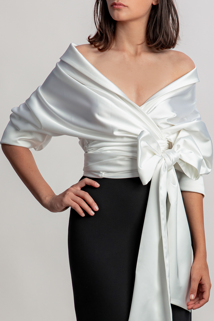 ANGELINA WHITE SATIN SHIRT Rhea Costa
