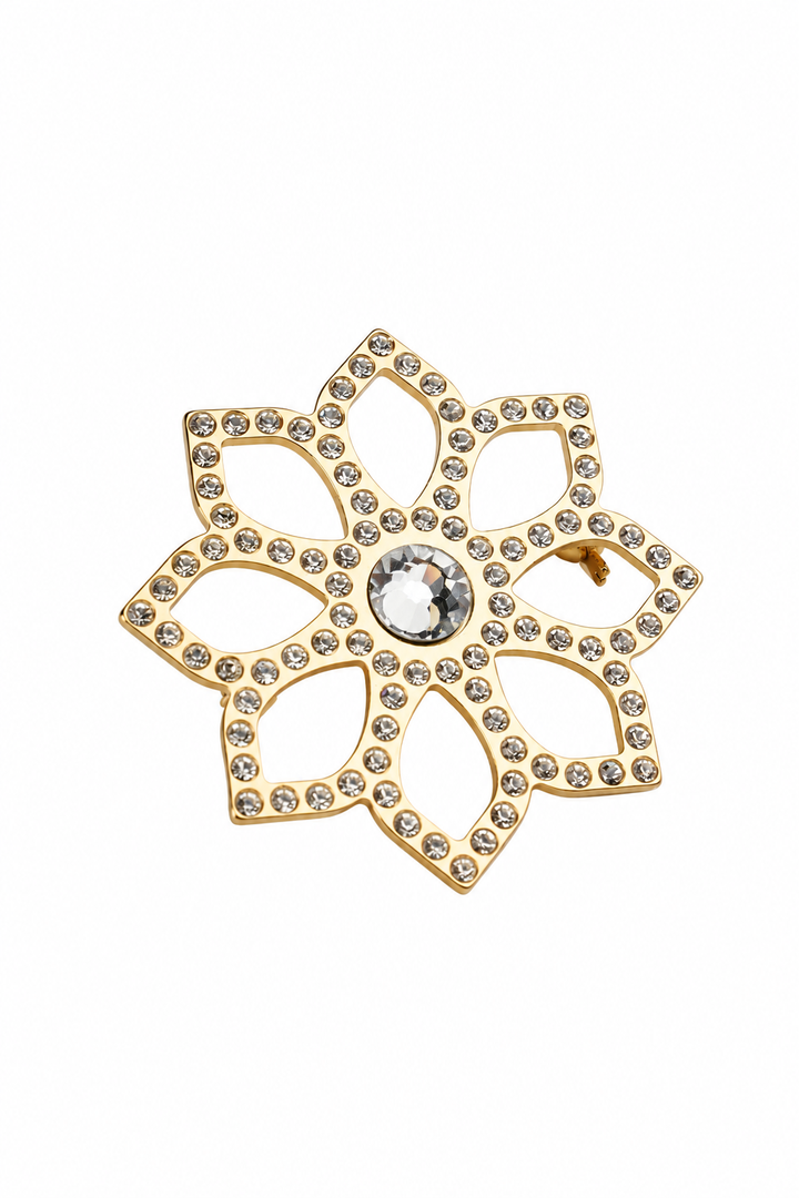 Lotus Single Flower Brooch In Gold-Plated