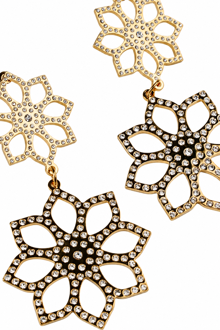 Lotus Earrings with Crystals In Gold