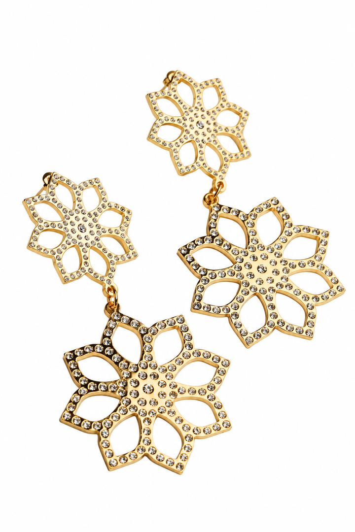 Lotus Earrings with Crystals In Gold