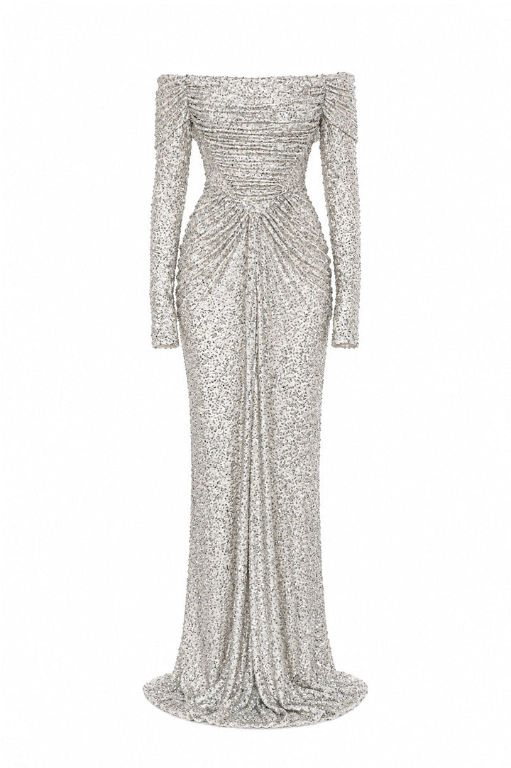 Lorene Dress In White-Silver