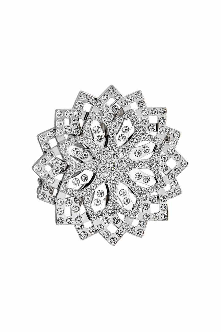 Lotus Brooch - Silver With Crystals